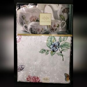 Lenox White Tablecloth with Floral and Butterfly Design